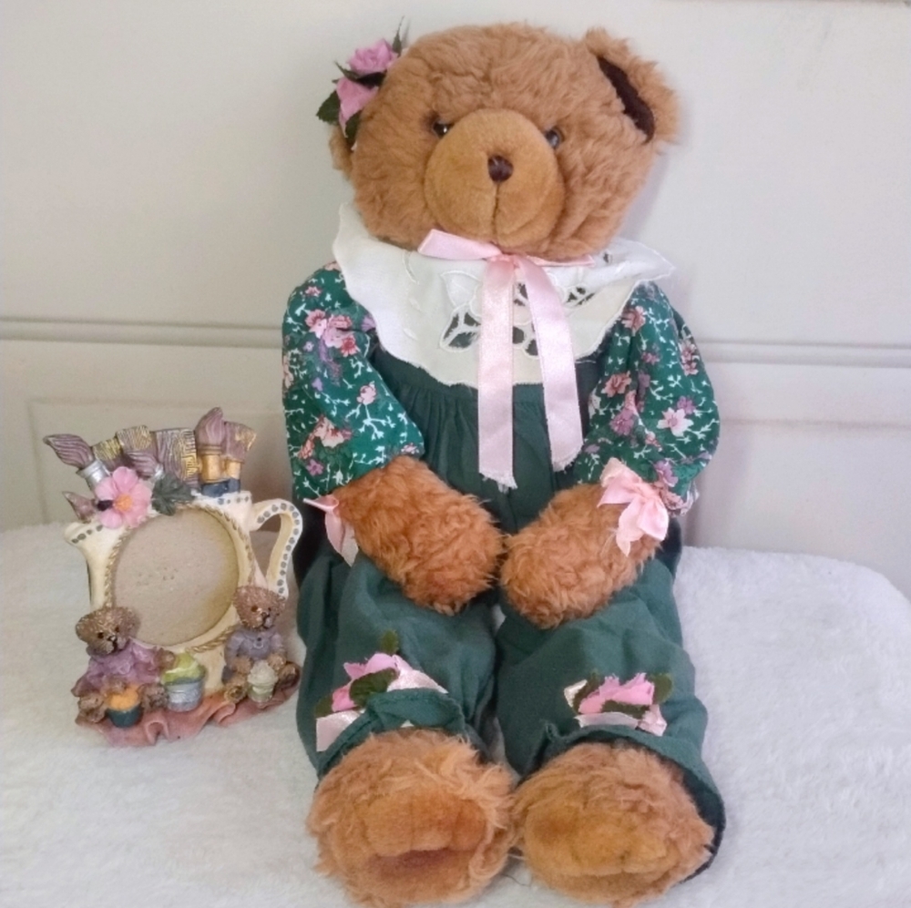 Vintage Teddy Bear Door Stopper w/Teddy Bear "Artist" Picture Frame
